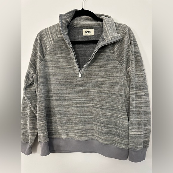 Madewell MWL 3/4 zip mock neck space-dyed velour striped pullover cozy medium - Picture 13 of 13